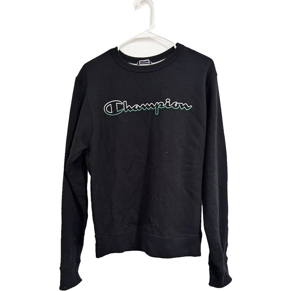 Champion Black Pullover Mens Medium Long Sleeve Sweater Spellout Logo
